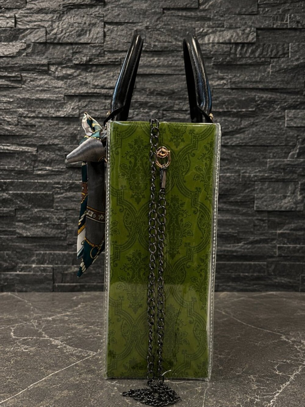 Upcycled Designer Shopping Bag Tote | Black Handles & Twilly - Picture 4 of 4